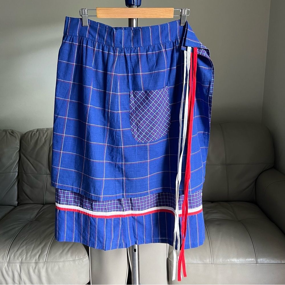 NIRVANA Wrap Skirt Sz S 100% Cotton Plaid Blue Red with a Pocket Made in India